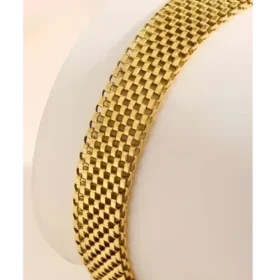 Gold color fashion bracelet with a textured mesh design for artificial jewellery online shopping in Lahore.